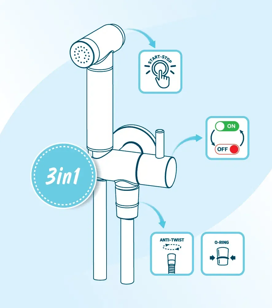 Ensemble hygiénique pour eau froide de WC Deante Bidetta en chromé avec flexible de 120 cm — vue 2