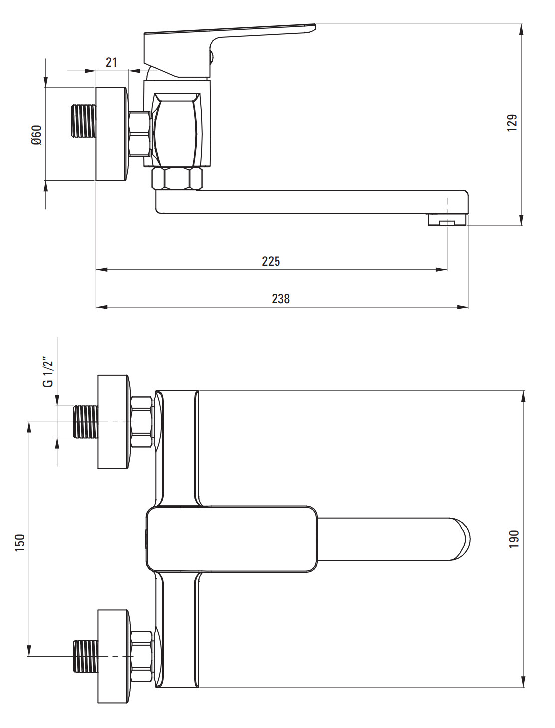 Neo Maro 238 Wall-Mounted Kitchen Mixer Tap with Swivel Spout in Chrome
