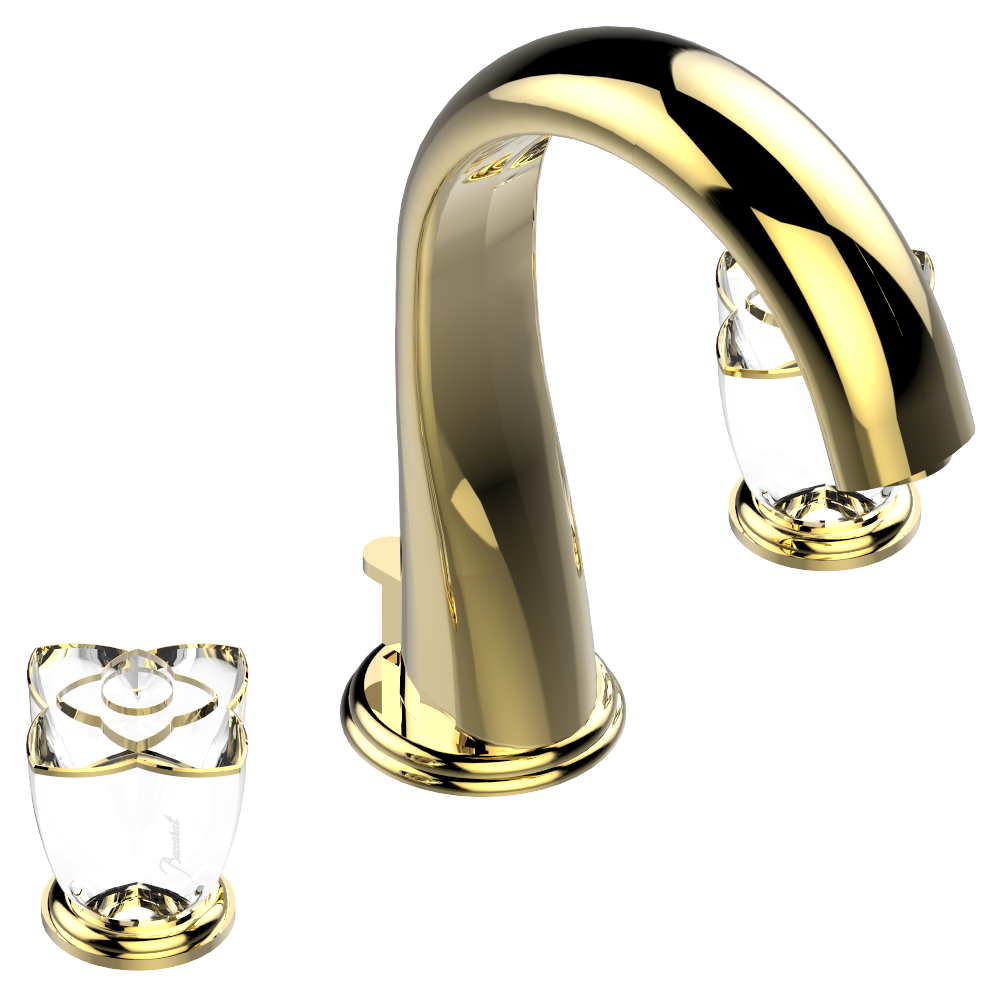 Mélangeur de lavabo 3 trous THG avec vidage pour serrage marbre - Collection "Pétale de Cristal Clair liseré doré" — vue 4