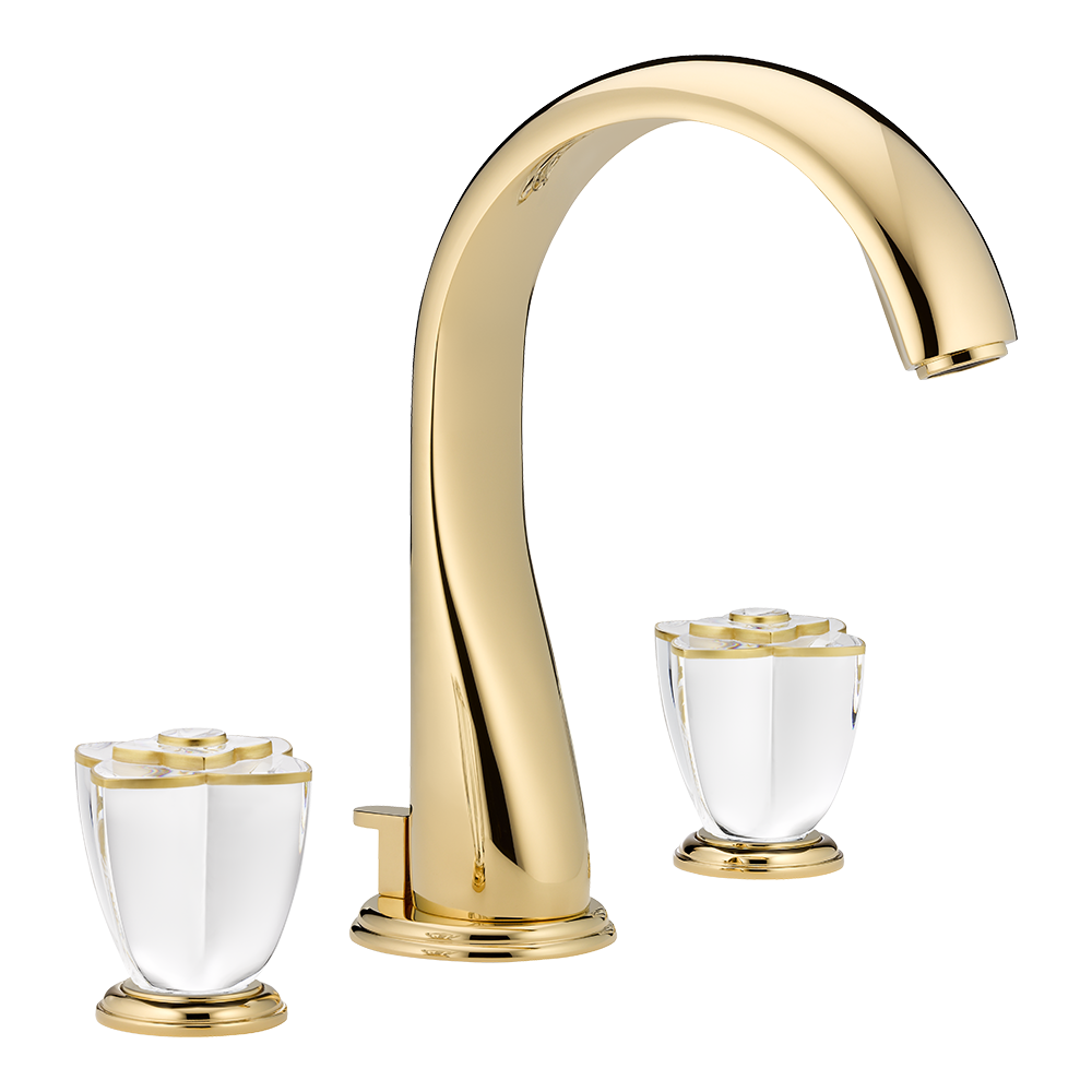 Mélangeur de lavabo 3 trous THG avec vidage - Collection "Pétale de Cristal Clair liseré doré" — vue 3