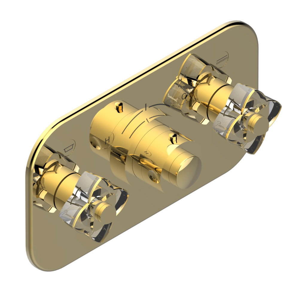 Set de finition THG pour douche thermostatique à encastrer avec deux robinets d'arrêt pour installation horizontale à 2 fonctions - Collection "Pétale de Cristal Clair liseré doré" — vue 3