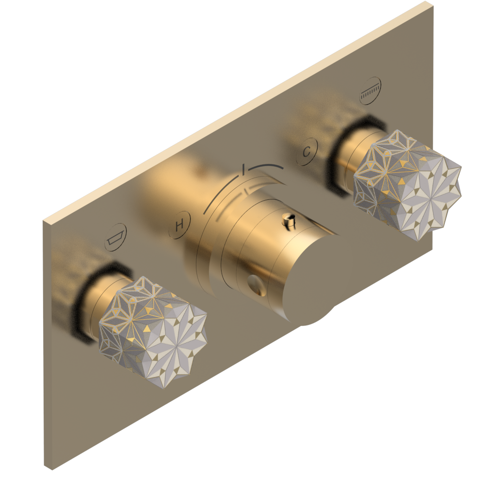 Set de finition THG pour douche thermostatique à encastrer avec deux robinets d'arrêt pour installation horizontale à 2 fonctions - Collection "Nihal porcelaine ivoire" — vue 5
