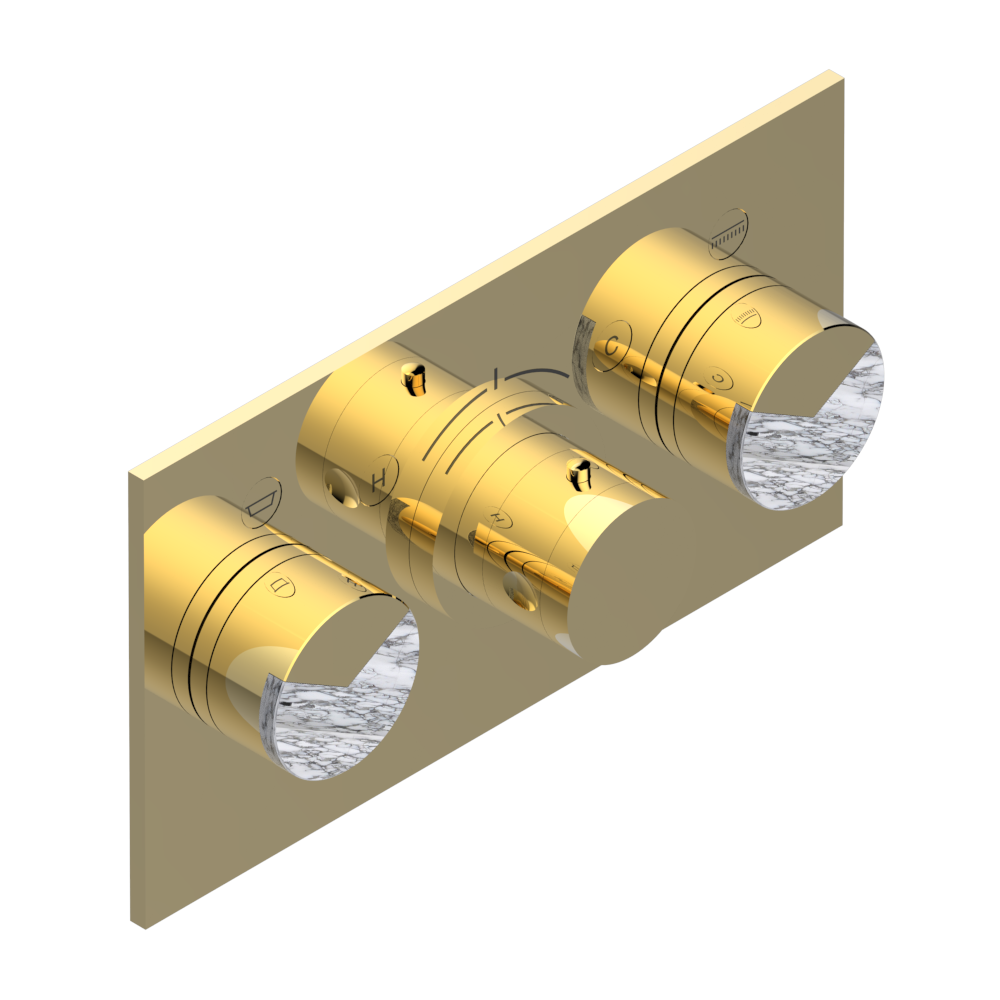 Set de finition THG pour douche thermostatique à encastrer avec deux robinets d'arrêt pour installation horizontale à 2 fonctions - Collection "Yoko Delta Howlite" — vue 3