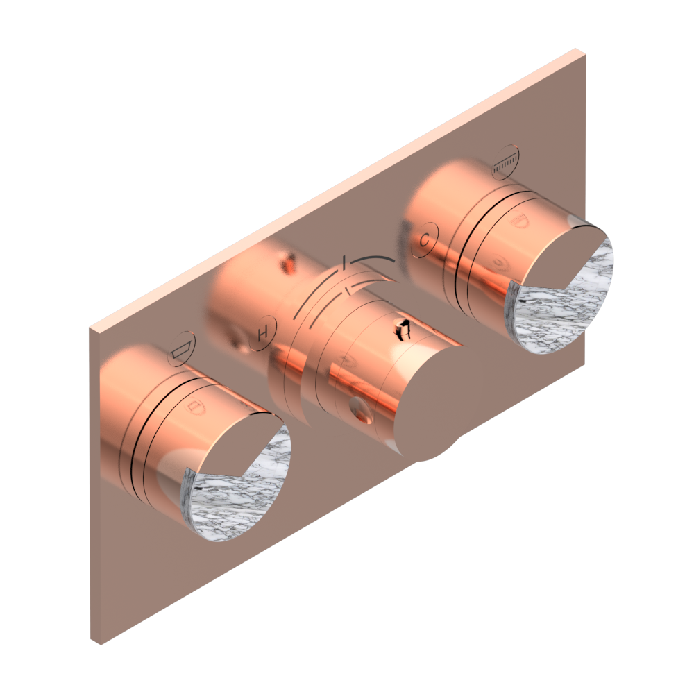 Set de finition THG pour douche thermostatique à encastrer avec deux robinets d'arrêt pour installation horizontale à 2 fonctions - Collection "Yoko Delta Howlite" — vue 4