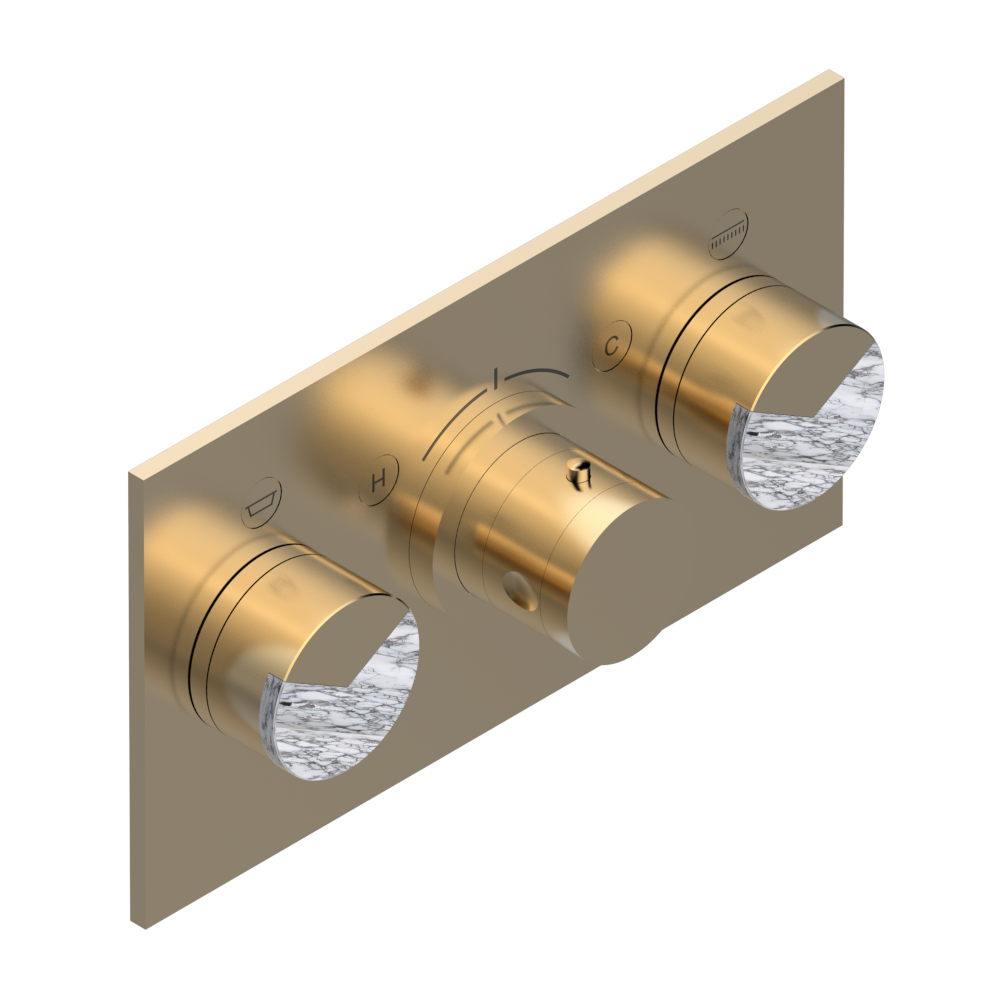 Set de finition THG pour douche thermostatique à encastrer avec deux robinets d'arrêt pour installation horizontale à 2 fonctions - Collection "Yoko Delta Howlite" — vue 5