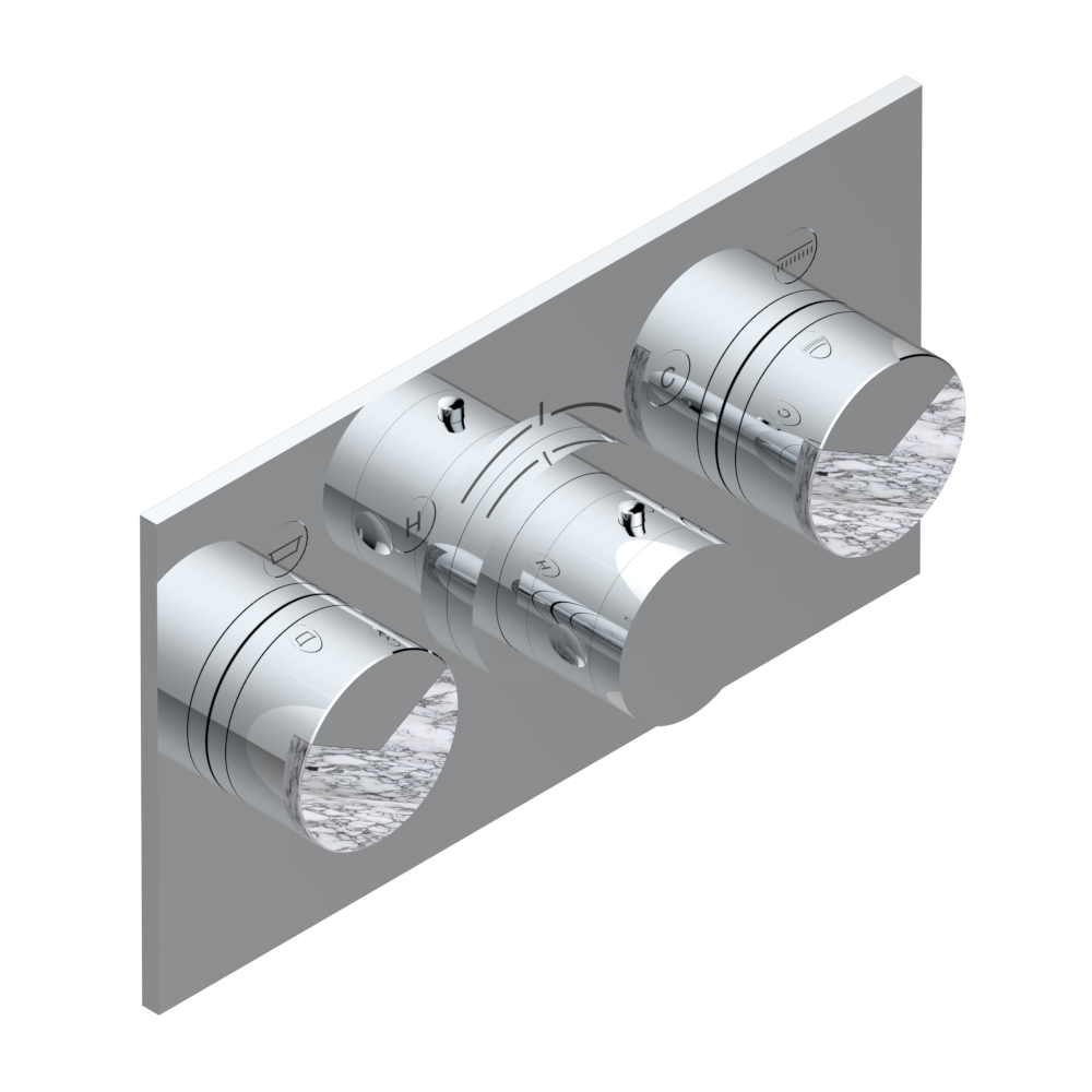 Set de finition THG pour douche thermostatique à encastrer avec deux robinets d'arrêt pour installation horizontale à 2 fonctions - Collection "Yoko Delta Howlite"