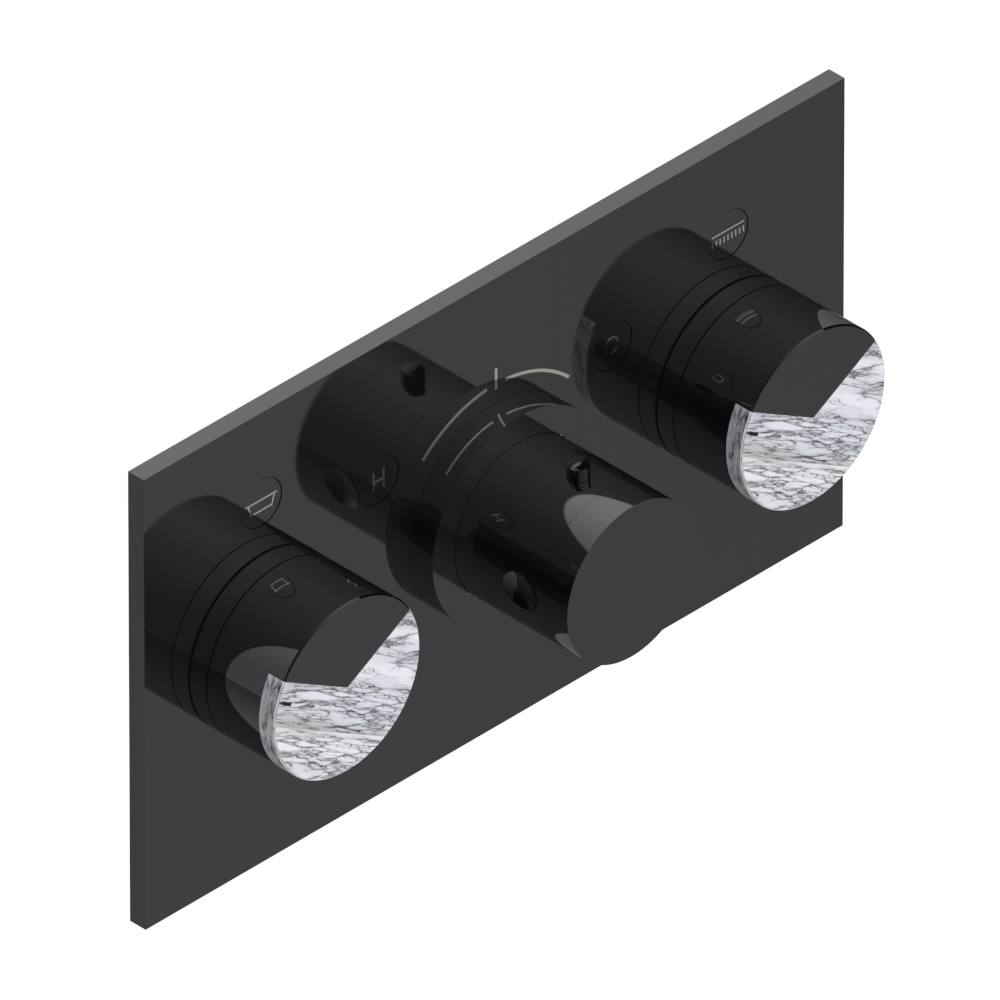 Set de finition THG pour douche thermostatique à encastrer avec deux robinets d'arrêt pour installation horizontale à 2 fonctions - Collection "Yoko Delta Howlite"