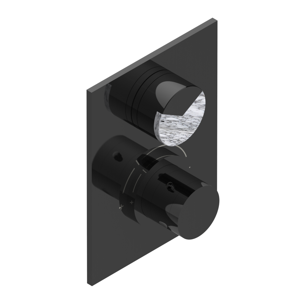 Set de finition THG pour douche thermostatique à encastrer avec un robinet d'arrêt - Collection "Yoko Delta Howlite"