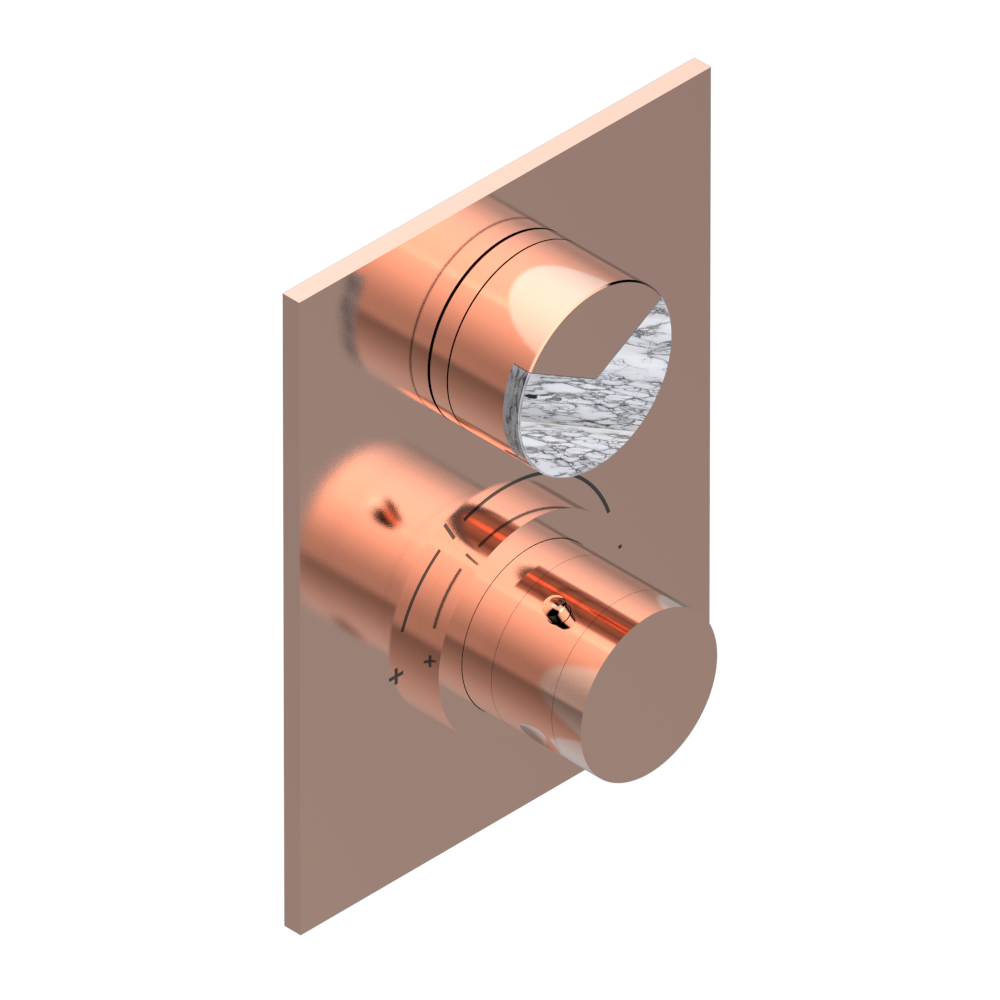 Set de finition THG pour douche thermostatique à encastrer avec un robinet d'arrêt - Collection "Yoko Delta Howlite" — vue 4
