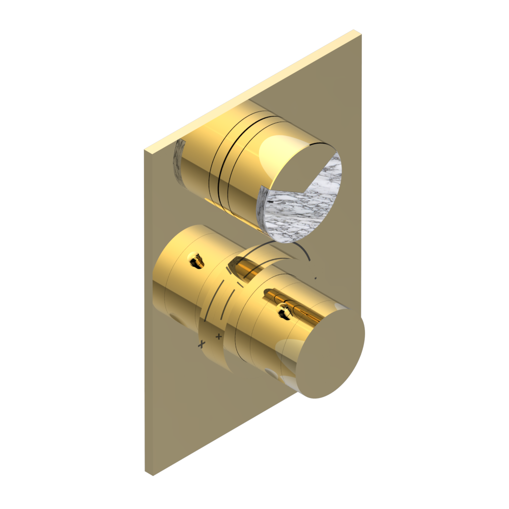 Set de finition THG pour douche thermostatique à encastrer avec un robinet d'arrêt - Collection "Yoko Delta Howlite" — vue 3