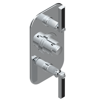 Ensemble de douche thermostatique THG Grand Central Onyx noir avec deux vannes d'arrêt et une élégante finition chromée.