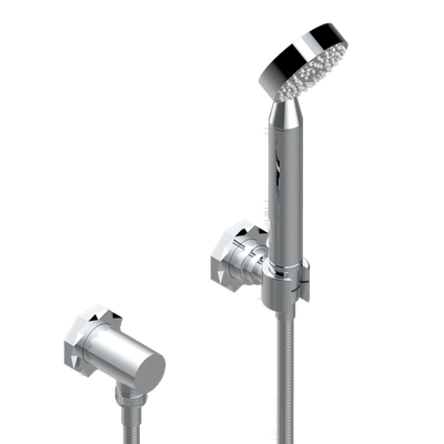 Pommeau de douche THG Nihal en métal lisse et support pour douchette à main avec flexible de 1,5 m en finition chromée.
