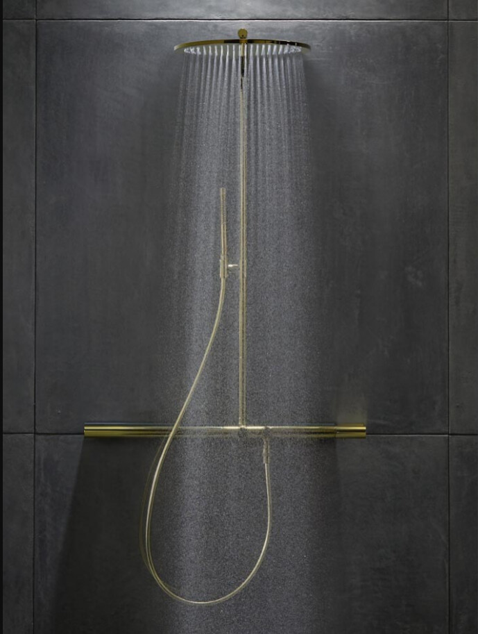 Colonne de douche Showerpipe Axor ShowerSolutions avec mitigeur thermostatique en doré poli