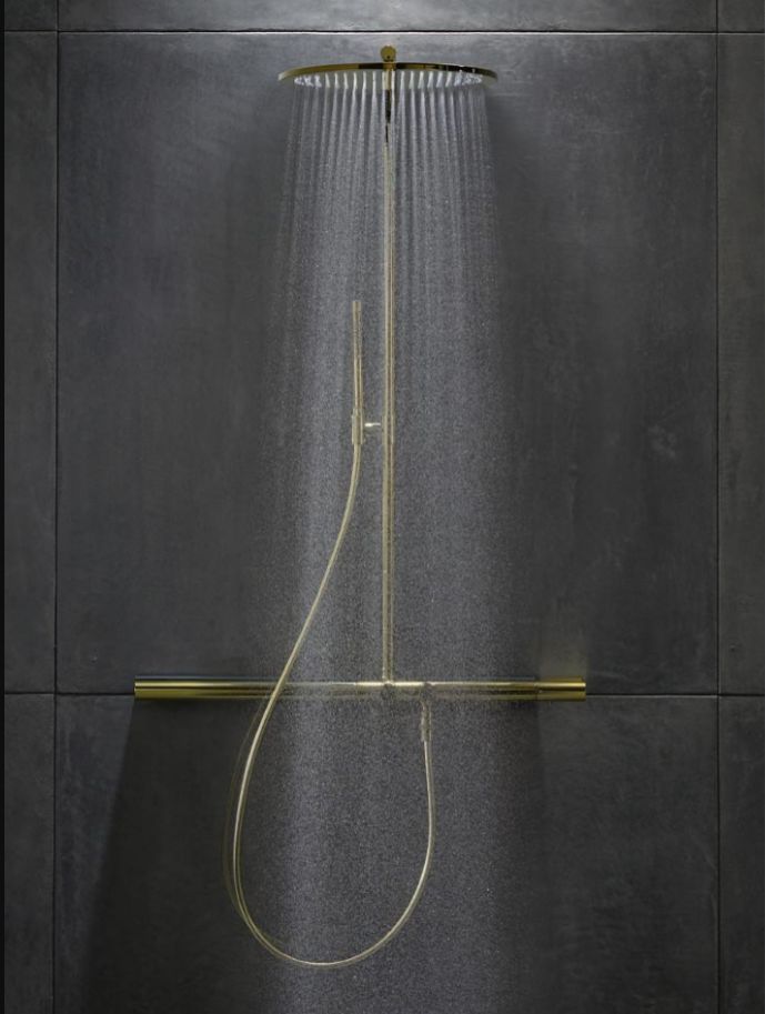 Colonne de douche Showerpipe Axor ShowerSolutions avec mitigeur thermostatique en doré poli