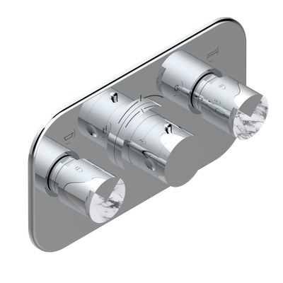 Set de finition THG pour douche thermostatique à encastrer avec deux robinets d'arrêt pour installation horizontale à 2 fonctions - Collection "Le 9 howlite"