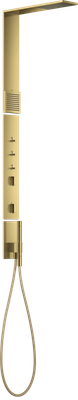 Colonne de douche thermostatique Axor ShowerComposition avec douche de tête 110/120 et douchette d’épaule en doré poli