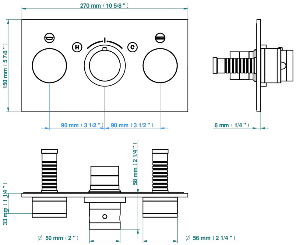 Set de finition THG pour douche thermostatique à encastrer avec deux robinets d'arrêt pour installation horizontale à 2 fonctions - Collection "Yoko Color" — vue 5