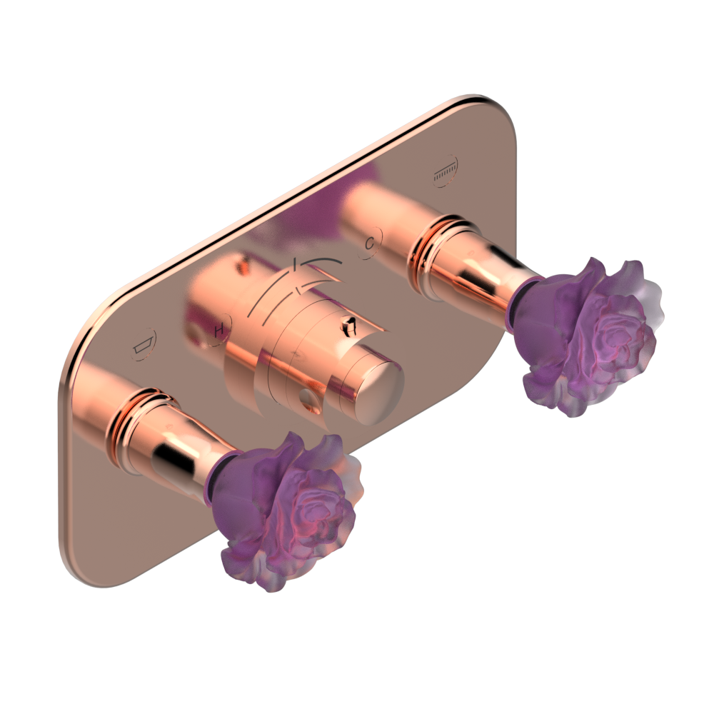 Set de finition pour douche thermostatique à encastrer avec deux robinets d'arrêt pour installation horizontale à 2 fonctions THG Paris - Collection "Rose" — vue 4