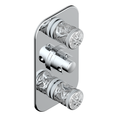 Set de finition THG pour douche thermostatique à encastrer avec deux robinets d'arrêt à 2 fonctions - Collection "Hirondelles tamponnées platine"