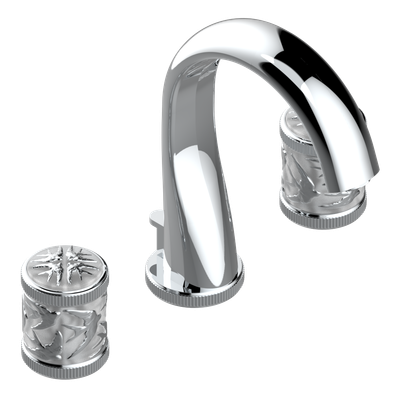 Mélangeur de lavabo 3 trous THG avec vidage pour serrage marbre - Collection "Hirondelles tamponnées platine"