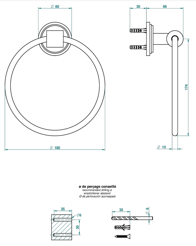 Anneau porte-serviette THG - Collection "Le 9 Howlite" - vue 4