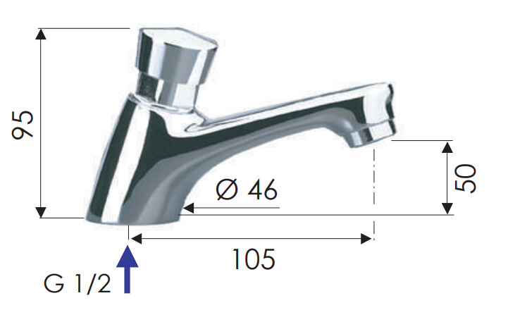 Remer 95 Timed Basin Tap in Chrome-Plated Brass (6 to 8 seconds delay)