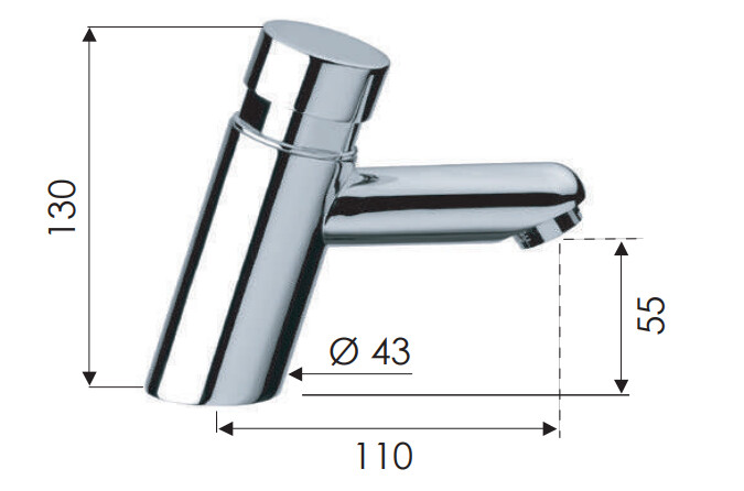 Robinet de lavabo temporisé de Remer 130 en laiton chromé (temporisation 6 à 8 secondes) — vue 2