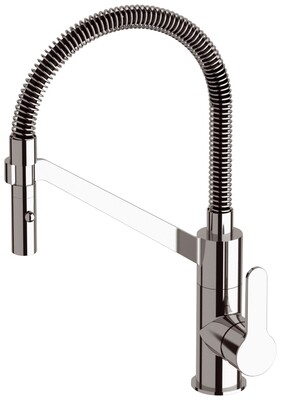 Robinet de cuisine chromé Remer avec bec mobile à 360 degrés et pommeau de douche extractible.