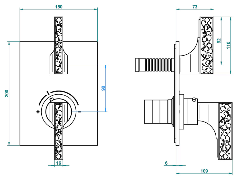 Set de finition THG pour douche thermostatique à encastrer avec un robinet d'arrêt - Collection "Ginkgo" — vue 4