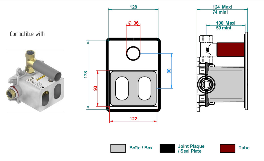 Set de finition THG pour douche thermostatique à encastrer avec un robinet d'arrêt - Collection "Ginkgo" — vue 5