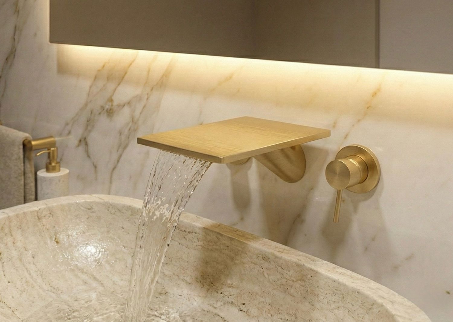 Mélangeur de lavabo 3 trous encastré Axor Massaud bec long en doré poli