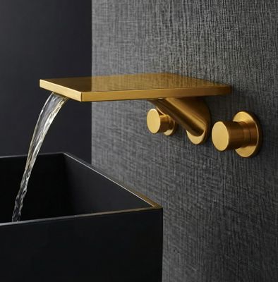 Mélangeur de lavabo 3 trous encastré Axor Massaud bec long en doré poli