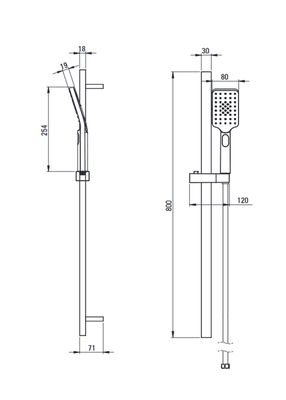 Deante Alpinia Shower Bar with Handheld Showerhead 3 Jets and Matte Black Hose