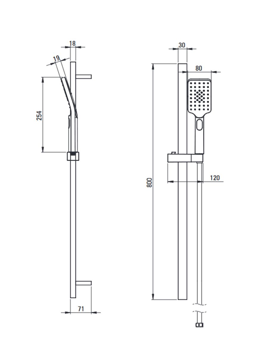 Deante Alpinia Shower Bar with Handheld Showerhead 3 Jets and Matte Black Hose