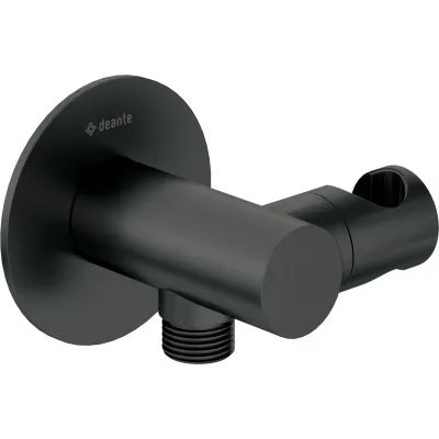 Deante Silia Round Connection Elbow with Shower Holder in Matte Black