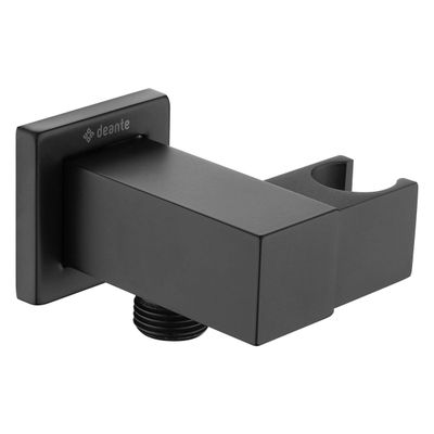 Deante Cascada Square Connection Elbow with Matte Black Hand Shower Holder