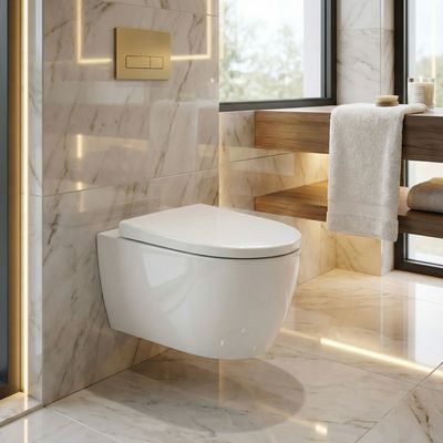 Geberit iCon Rimfree Wall-Hung Toilet Pack with Antibacterial Soft-Close Seat and Lockable, Detachable Hinges