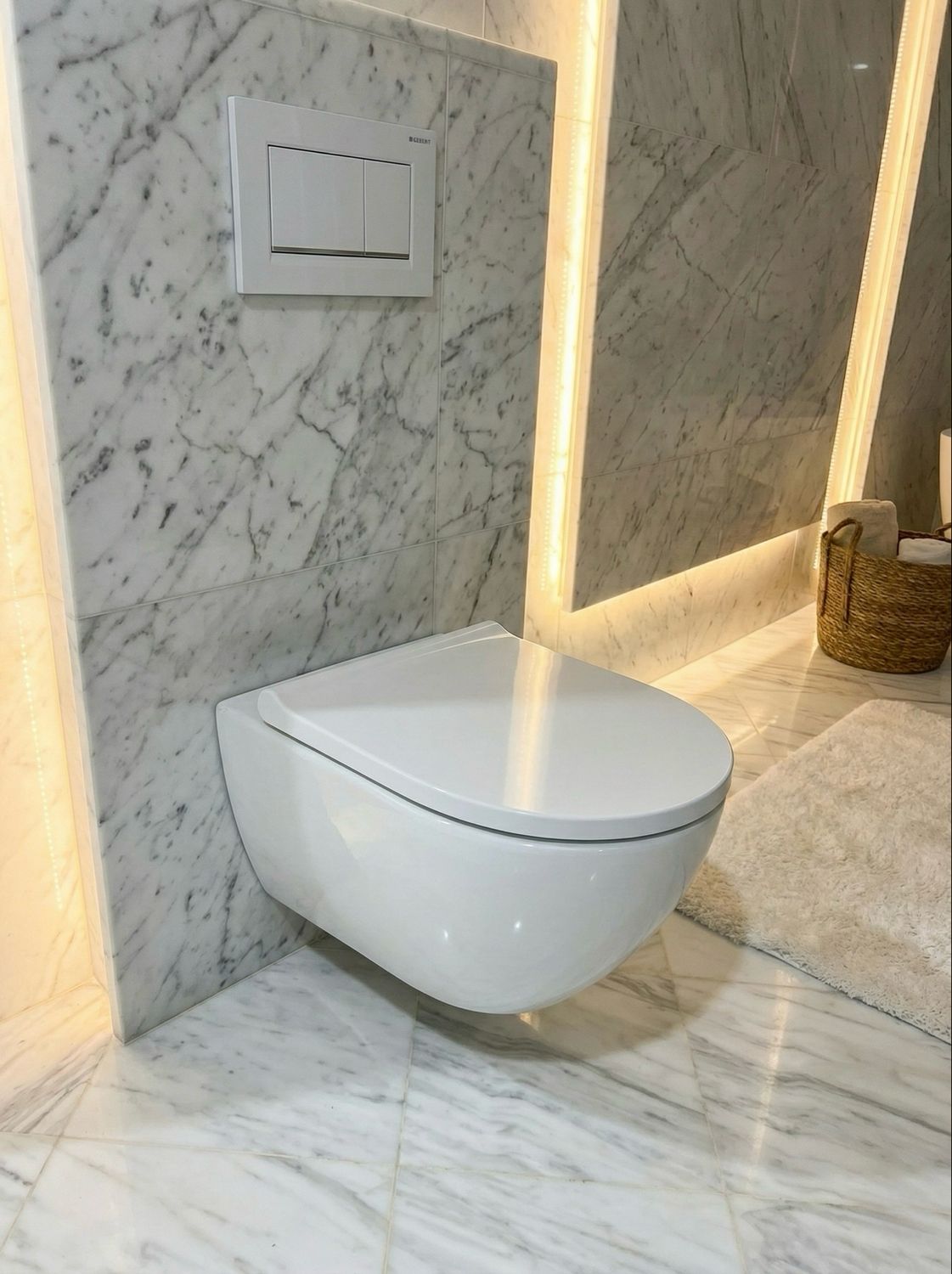 Geberit Acanto Wall-Hung Toilet Pack, TurboFlush, with Auto-Lowering Antibacterial Seat and Lockable Hinges