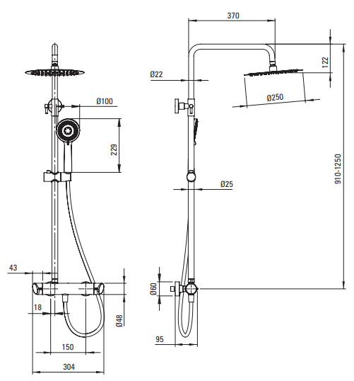 Colonne de douche Deante Arnika 250 avec mitigeur de douche en PVD or brossé et douchette à main 3 jets - vue 8