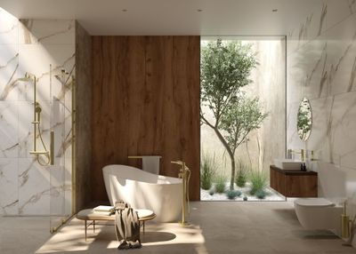 Shower Column Deante Arnika 250 with brushed gold PVD shower mixer