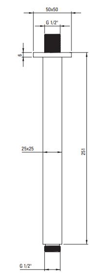 Ceiling Shower Arm Deante Cascada 251 mm with Square Chrome Rose
