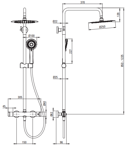 Colonne de douche ronde Deante 250 avec mitigeur thermostatique en chromé avec douchette à main 3 jets — vue 4