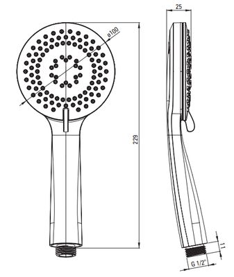 Round Shower Column Deante 250 with Chrome Thermostatic Mixer
