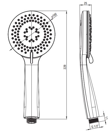 Round Shower Column Deante 250 with Chrome Thermostatic Mixer