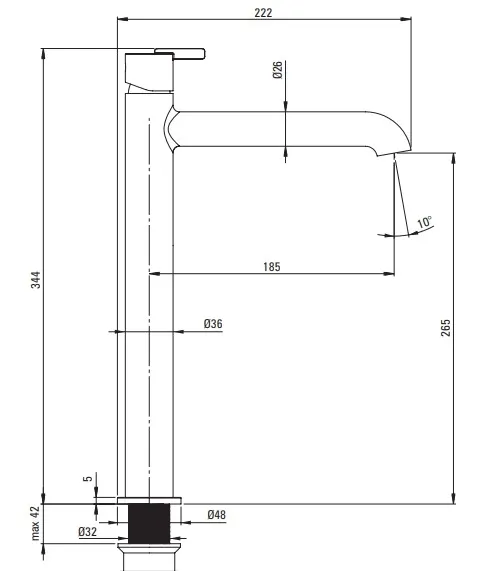 Mitigeur de lavabo rehaussé Deante Silia 265 sans bonde en titane — vue 3
