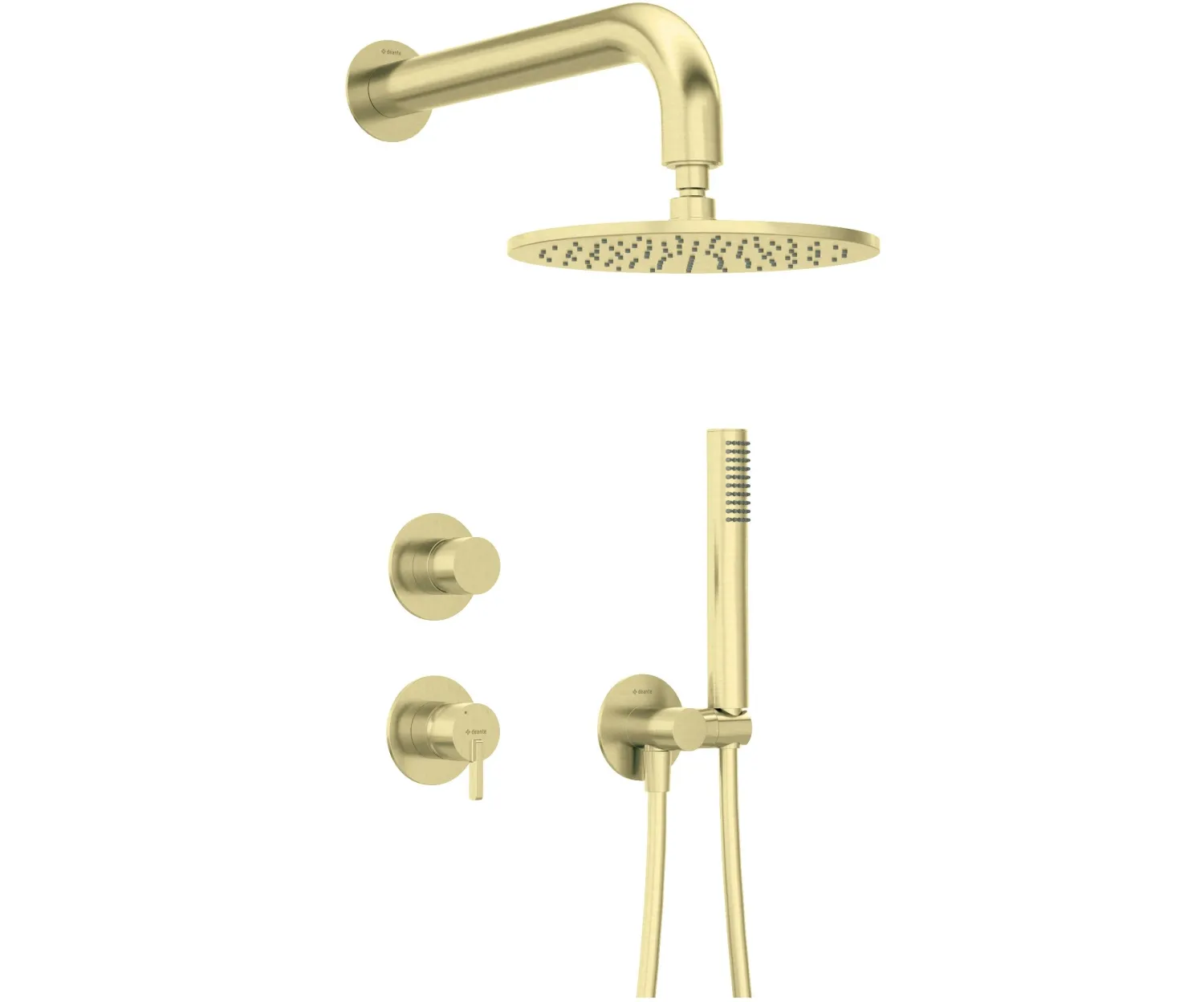 Ensemble de douche Deante Silia 250 or avec pommeau de douche effet pluie et douchette à main finition or brossé.