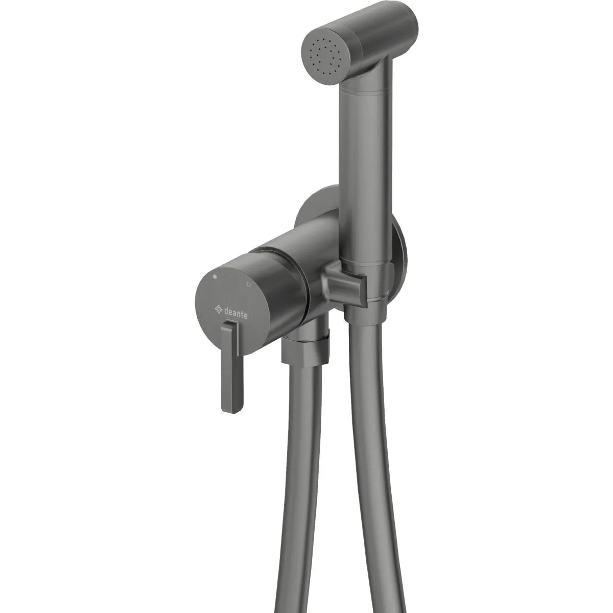 Pommeau de douche bidet en titane Deante Silia et douchette à main avec flexible de 120 cm et mitigeur.