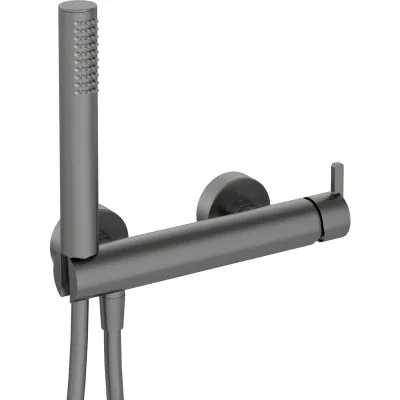 Mitigeur de douche en titane Deante Silia avec douchette à main et support intégré, flexible.
