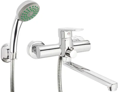Robinet mitigeur de douche/baignoire chromé Deante Tubo avec douchette et support mural.