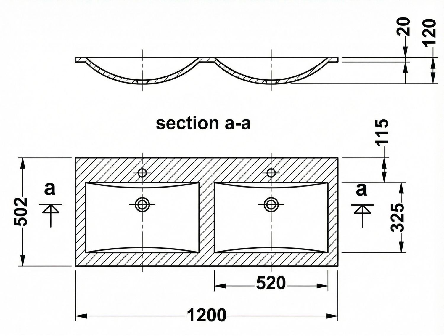 Vanity top double Comete 120 cm — Product view 3